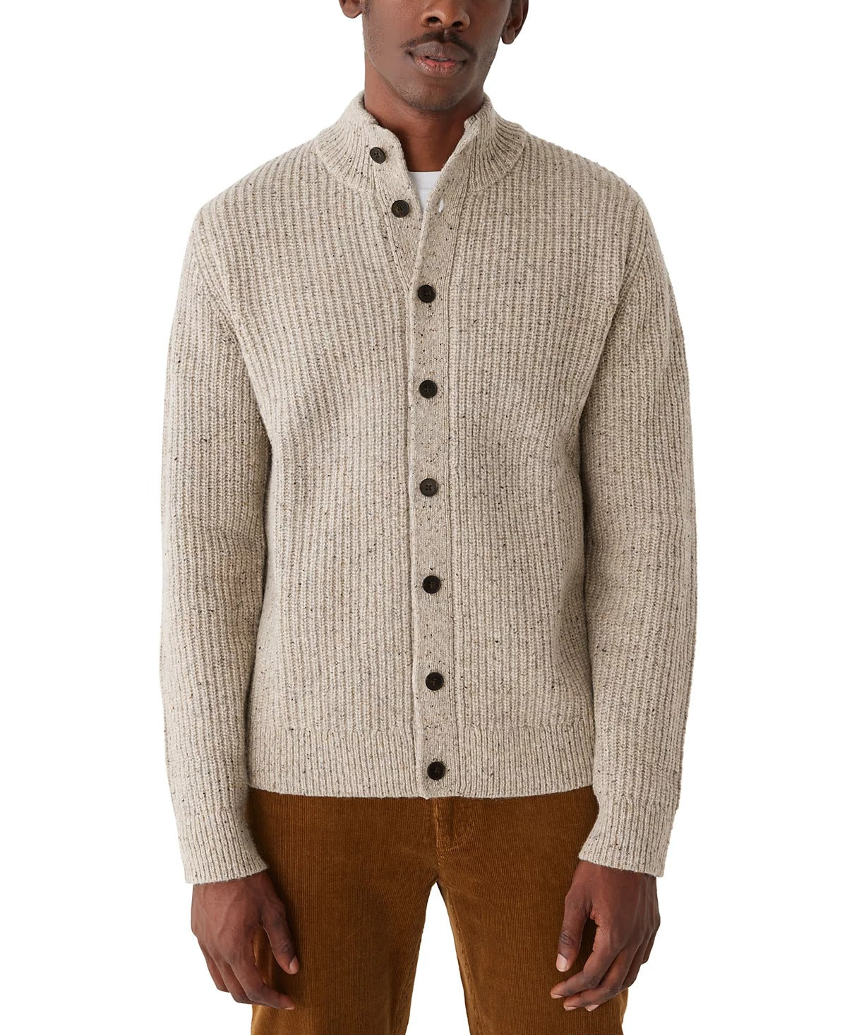 Frank And Oak Men's Donegal Relaxed Fit Button-Front Ribbed Sweater Medium Tan