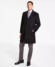 Kenneth Cole Mens Classic Fit Overcoat Coat 48L Black Solid
