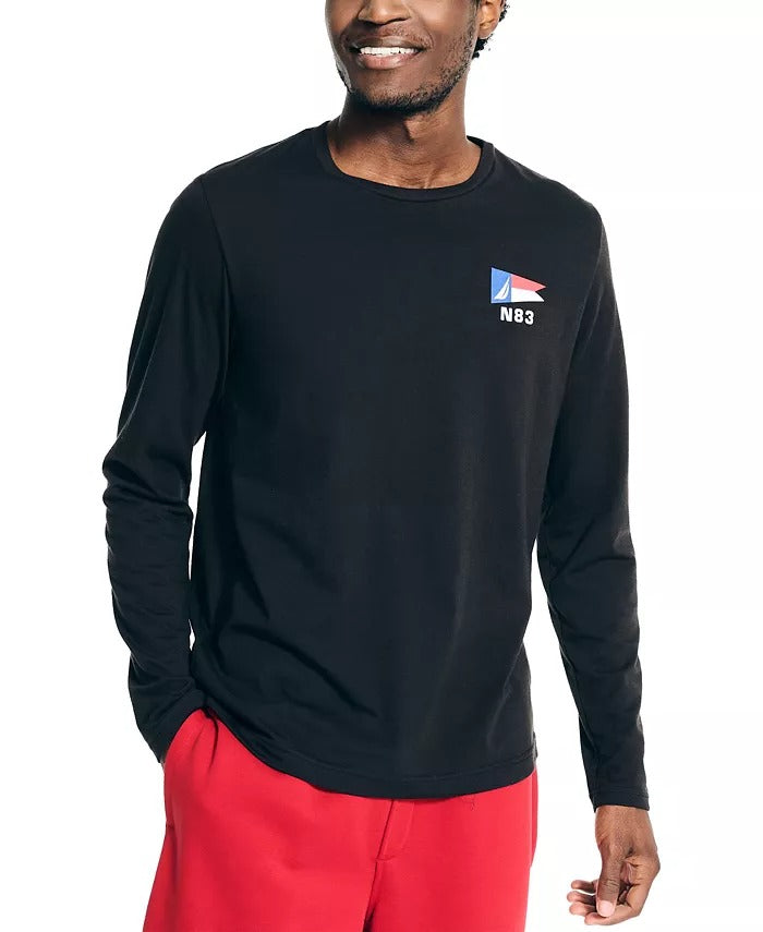 Nautica Men's Classic-Fit Sailing Logo Graphic Long-Sleeve T Shirt Small Black