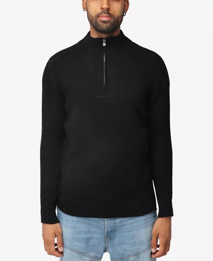X Ray Mens Quarter Zip Pullover Sweater Black 2XL