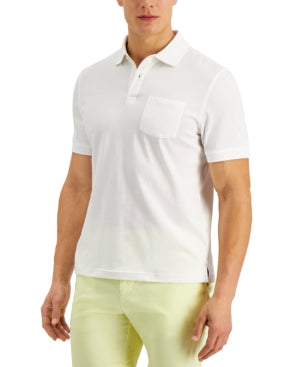 Club Room Men's Solid Jersey Polo Shirt W/Pocket Bright White Size Large