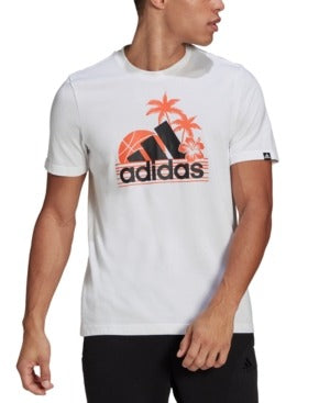 Adidas Mens Aeroready Vacation Sunset Logo Graphic T Shirt White 2XL