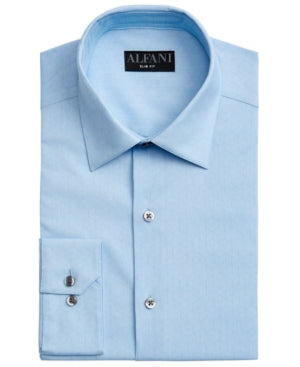 Alfani Men's Slim Fit Stretch Button Down Dress Shirt Blue 16 16.5 34 35
