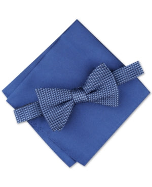 Alfani Men's Mini Neat Pre Tied Bow Tie Solid Pocket Square Set Navy Blue