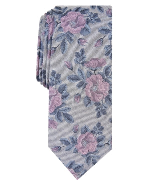 Bar Iii Mens Skinny fit Tie Necktie One Size Grey Pink Floral