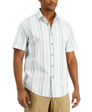 Tasso Elba Mens Space Dyed Short Sleeve Button Down Shirt Khaki Combo Beige XL