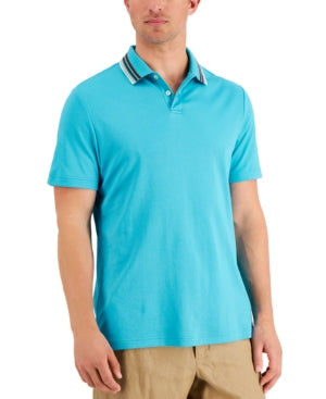 Tasso Elba Mens Tipped Short Sleeve Polo Shirt Sea Isle Blue Medium