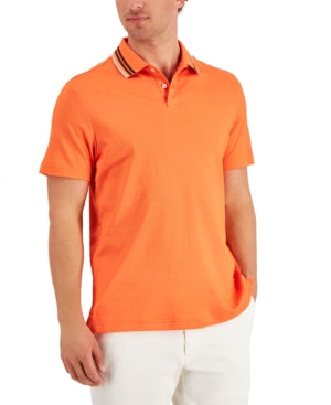 Tasso Elba Mens Tipped Short Sleeve Polo Shirt Orange Small