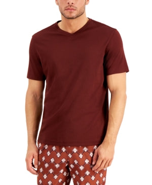 Tasso Elba Mens V Neck Short Sleeve T Shirt Dusty Maroon Red Large