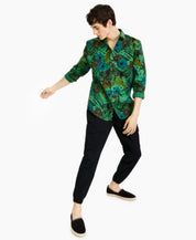 INC International Concepts Mens Regular Fit Button Down Shirt Green Tree Large