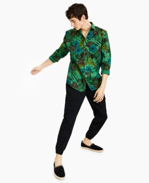 INC International Concepts Mens Regular Fit Button Down Shirt Green Tree Large