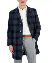 Nautica Men's Classic-Fit Camber Wool Overcoat Coat 38 R Grey Blue Glenn Plaid
