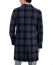 Nautica Men's Classic-Fit Camber Wool Overcoat Coat 38 R Grey Blue Glenn Plaid