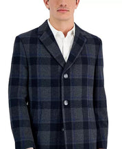 Nautica Men's Classic-Fit Camber Wool Overcoat Coat 38 R Grey Blue Glenn Plaid