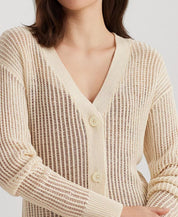 Lauren Ralph Lauren Women's Linen-Blend Rib-Knit Cropped Cardigan Sweater Small