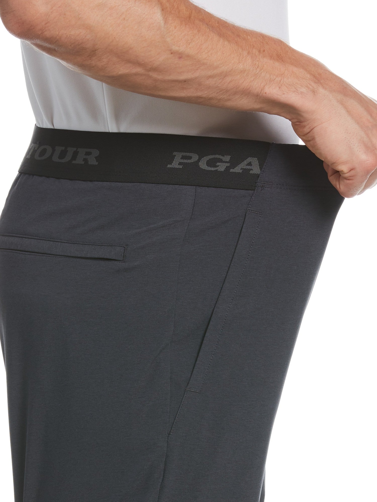 PGA Tour Men's Golf Exposed Elastic Waistband Dobby Shorts Caviar Grey XL