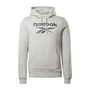 Reebok Mens French Terry Pullover Hoodie Sweatshirt Heather Grey Black XL