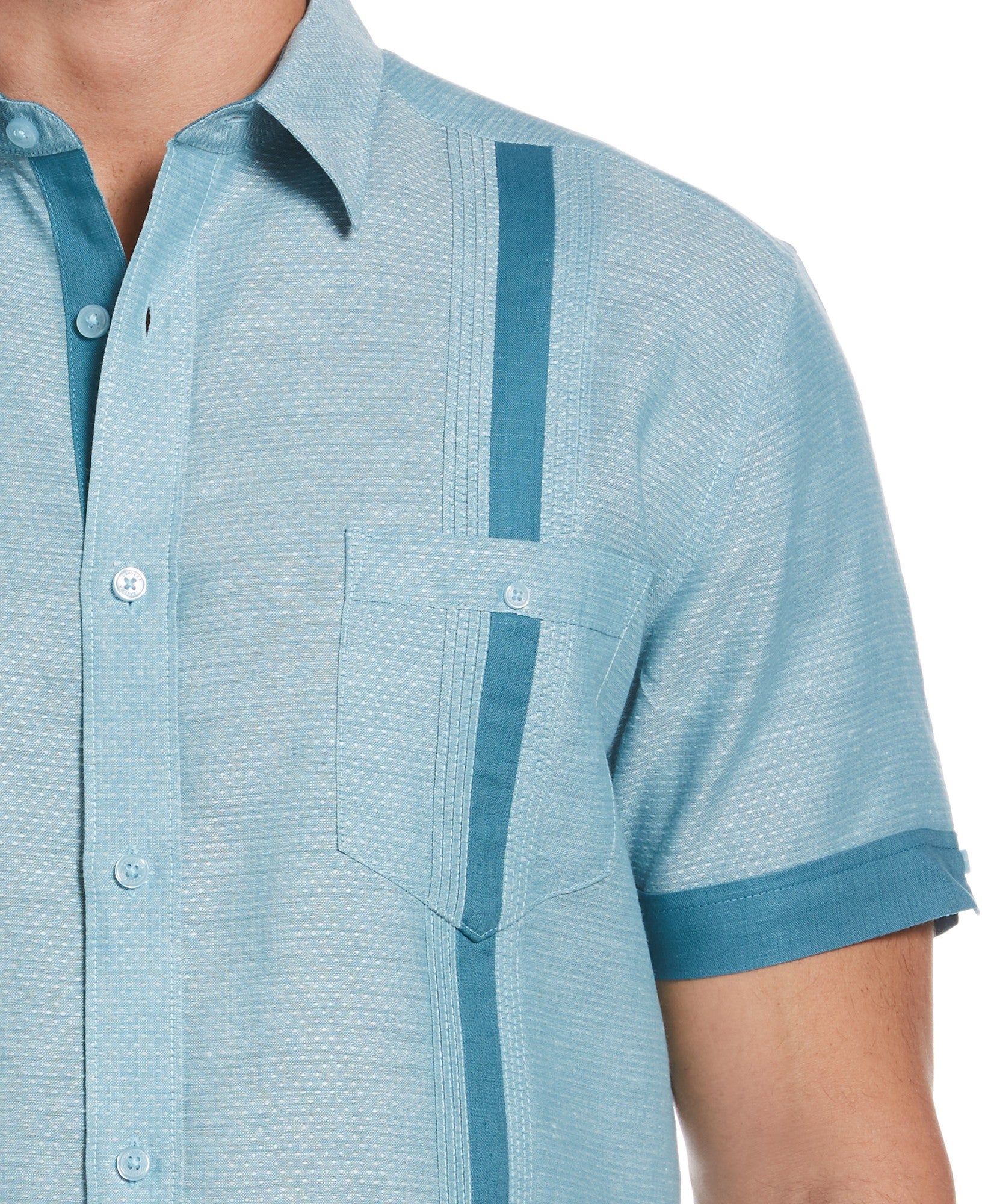 Cubavera Men's Linen Blend Double Pocket Guayabera Short Sleeve Shirt Blue 2XL
