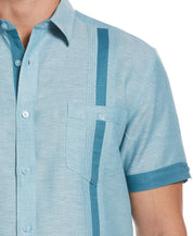 Cubavera Men's Linen Blend Double Pocket Guayabera Short Sleeve Shirt Blue 2XL