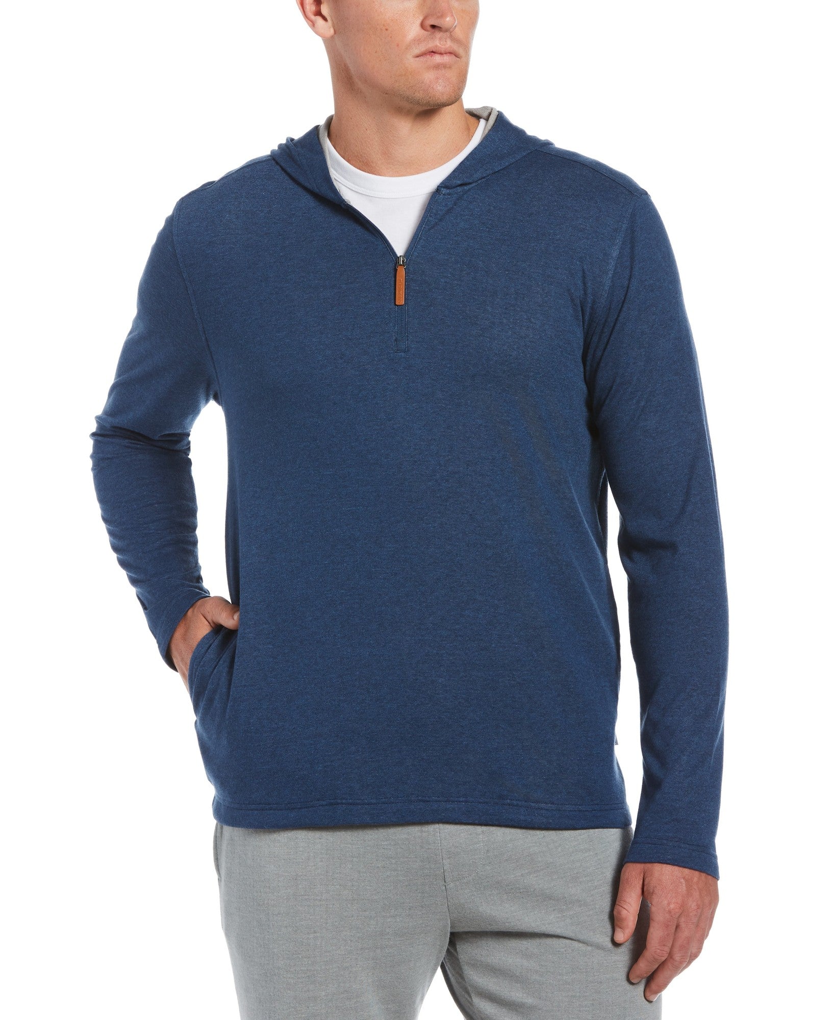 Cubavera Men's Heathered 1/4 Zip Hooded Sweater Dress Blue Large