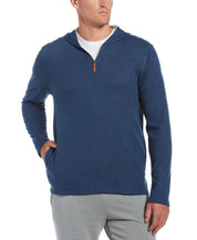 Cubavera Men's Heathered 1/4 Zip Hooded Sweater Dress Blue Large