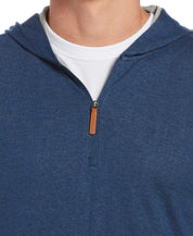 Cubavera Men's Heathered 1/4 Zip Hooded Sweater Dress Blue Large