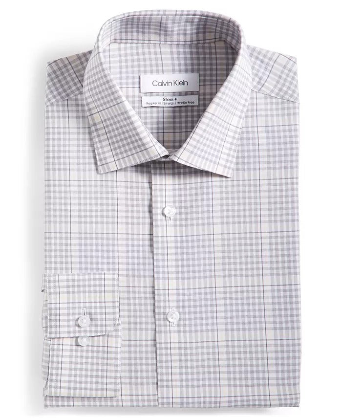 Calvin Klein Mens Regular Fit Stretch Button Down Shirt  Grey 16.5 34 35