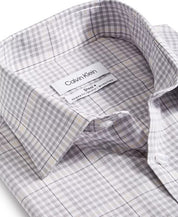 Calvin Klein Mens Regular-Fit Stretch Grey Plaid Dress Shirt 18.5 34 - 35