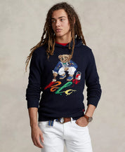 Polo Ralph Lauren Men's Bear Paint Graphic Fleece Sweatshirt Hoodie Blue XL