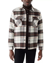 Frank And Oak Men's Relaxed Fit Plaid Fleece Lined Shirt Jacket Brown Medium