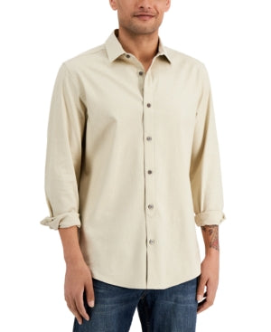 Alfani Men's Stretch Linen Woven Button Down Shirt Sand Small