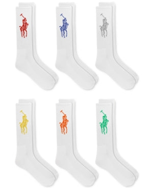 Polo Ralph Lauren Mens 6 Pack Big Pony Crew Socks White 10-13