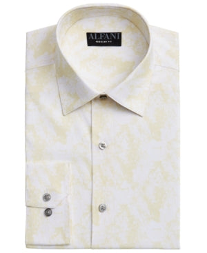 Alfani Mens Non-Iron Dress Button Down Shirt White Yellow 16 16 1/2 34 35