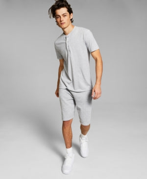AND NOW THIS Mens Short Sleeve Henley T-Shirt Light Grey Medium