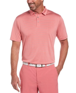 Hybrid Apparel Mens Single Feeder Pink Striped Classic Fit Polo Pink Large