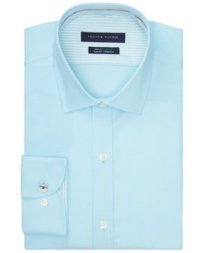 Tommy Hilfiger Men's Slim Fit Th Flex Stretch Solid Dress Shirt Blue 17 32 33