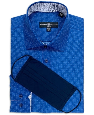 Society of Threads Mens Slim Fit Non Iron Allover Navy Button Down  Shirt