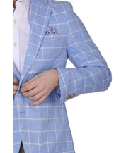 TAILORBYRD Mens Yarn Dye Linen Windowpane Sport Coat 40L Light Blue