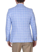 TAILORBYRD Mens Yarn Dye Linen Windowpane Sport Coat 40L Light Blue
