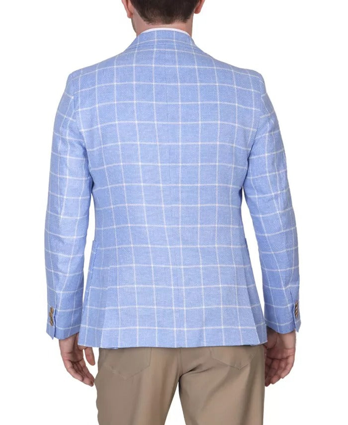 TAILORBYRD Mens Yarn Dye Linen Windowpane Sport Coat 40L Light Blue