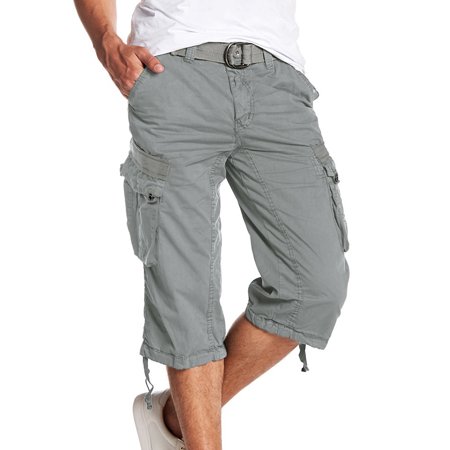 X RAY Men's Belted Long Cargo Shorts with Draw Cord Grey 34