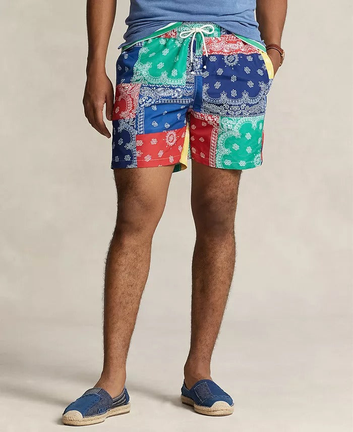 Polo Ralph Lauren Men's 5.75-Inch Traveler Classic Swim Trunks Size XL Blue Red