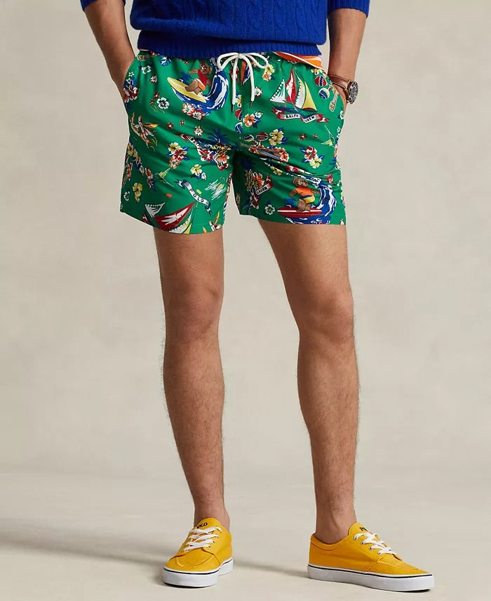Polo Ralph Lauren Men's 5.75 Inch Traveler Polo Bear Swim Trunks Green Medium