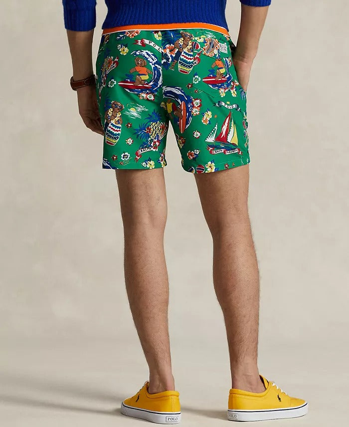 Polo Ralph Lauren Men's 5.75 Inch Traveler Polo Bear Swim Trunks Green Medium