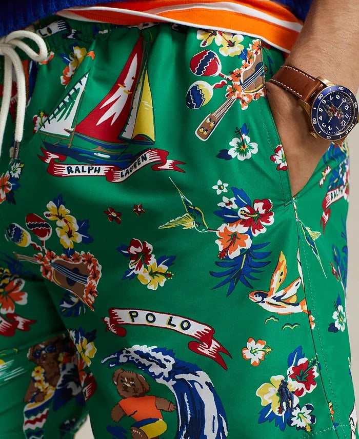 Polo Ralph Lauren Men's 5.75 Inch Traveler Polo Bear Swim Trunks Green Medium
