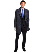 B by Brooks Brothers Men's Plaid Double-Face Wool Coat Overcoat 46 L Grey Plaid