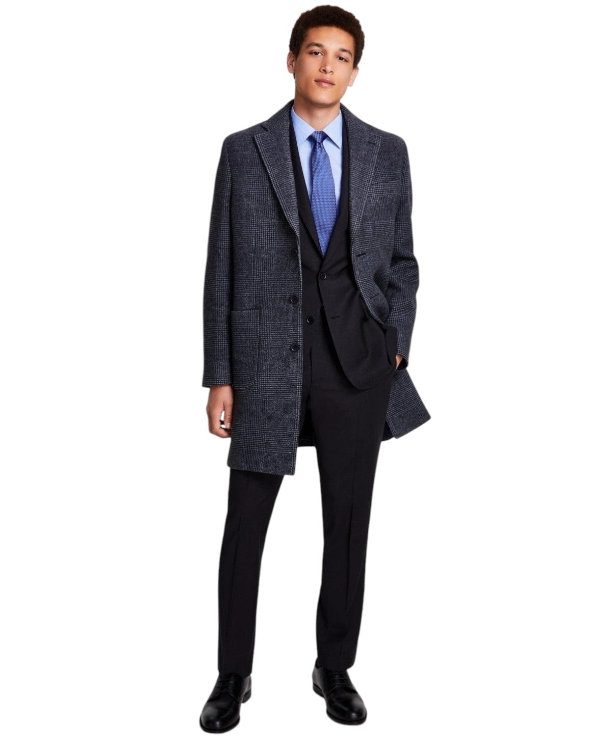 Brooks Brothers Mens Plaid Double-Face Wool Overcoat Coat 38R Dark Grey