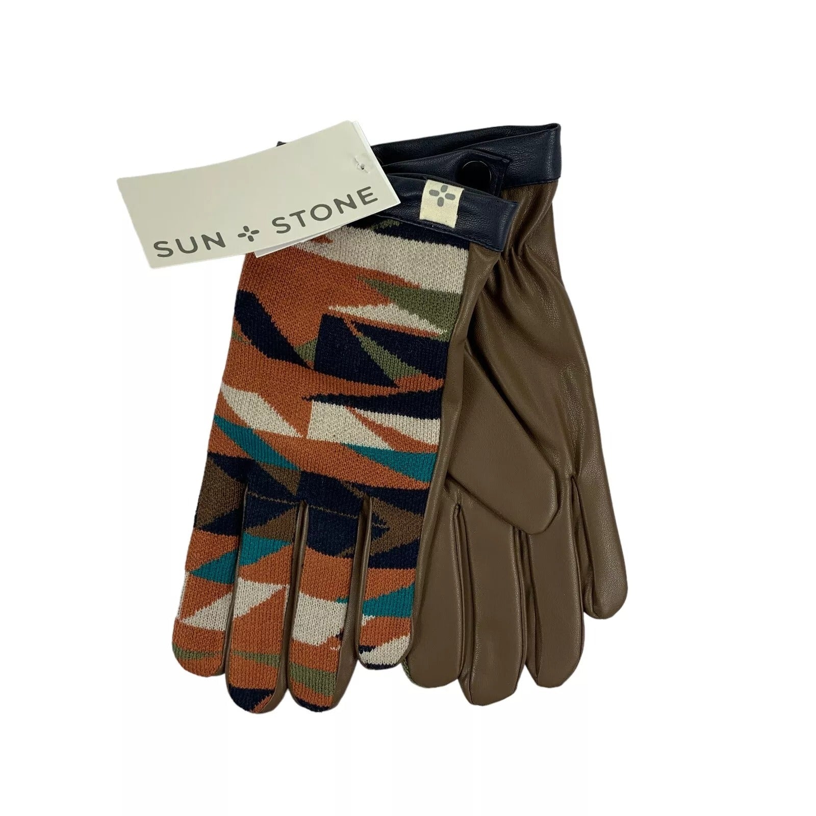 Sun + Stone Mens Aztec Print Fleece Lined Gloves Multicolor Medium