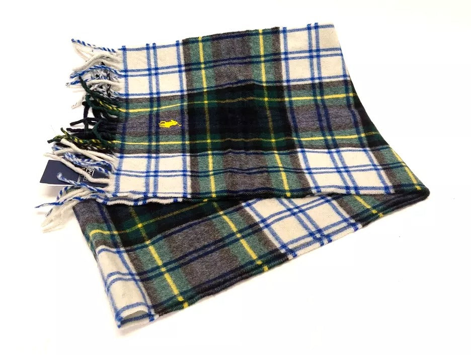 Polo Ralph Lauren Pure Cashmere Green Tartan Plaid Scarf 12" x 72"