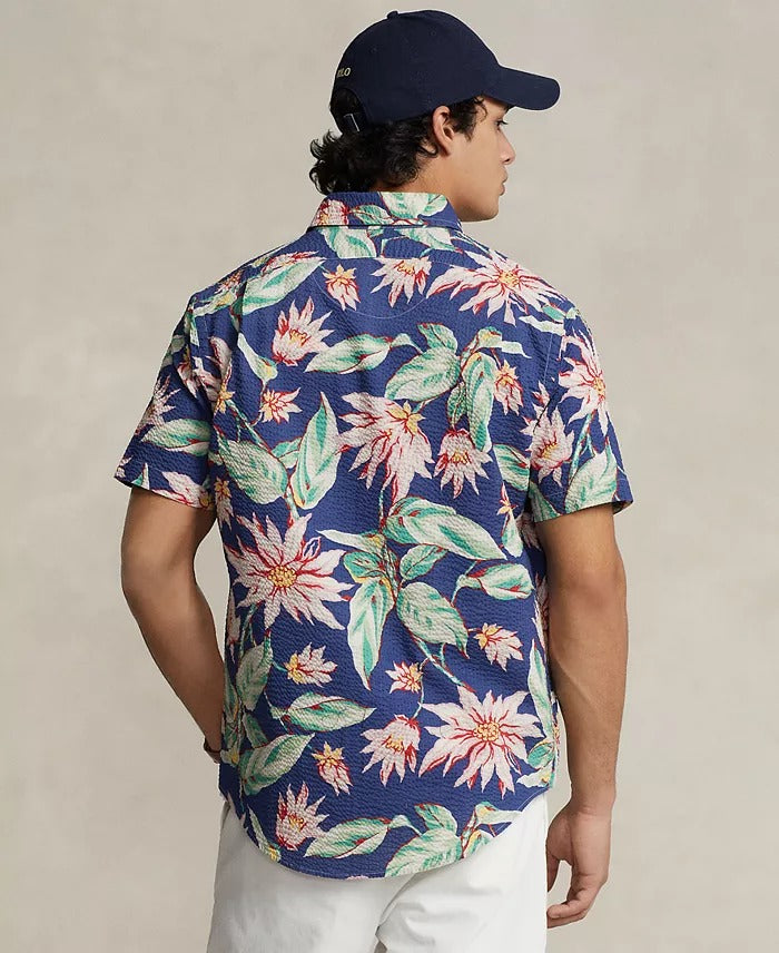 Polo Ralph Lauren Men's Classic-Fit Floral Seersucker Shirt XS Blue Hawaiian